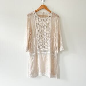 Johnny Was 4 Love and Liberty Cream Lace Sheer Tunic, Size XL